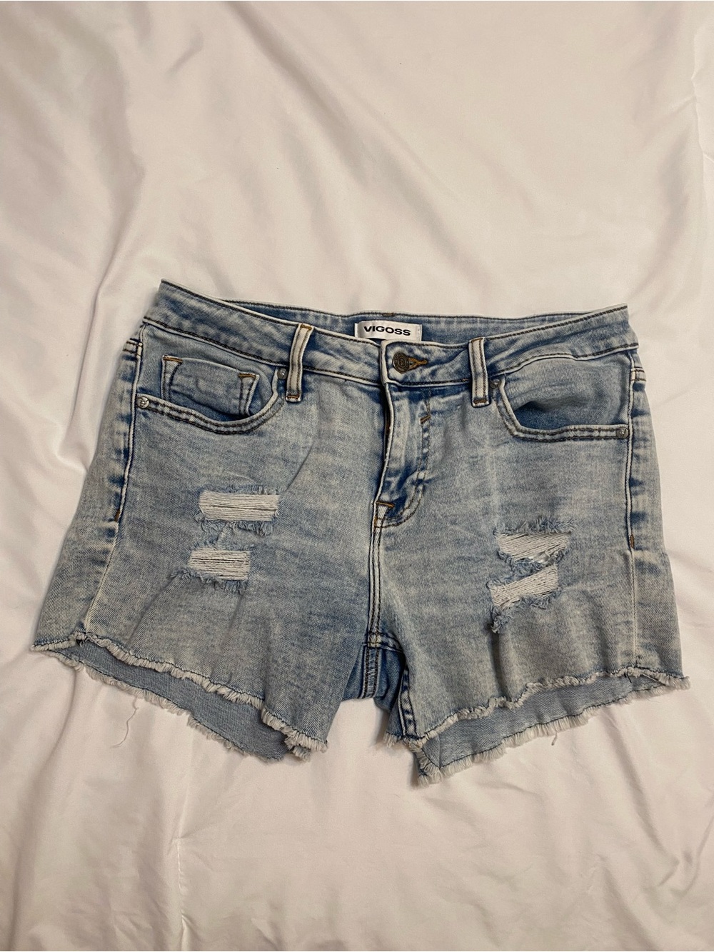 Vigoss Marley Light Blue Distressed Denim Shorts - Women's